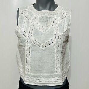 d.RA Women's White lace-trimmed peasant Sleeveless blouse w teal embroidery XS